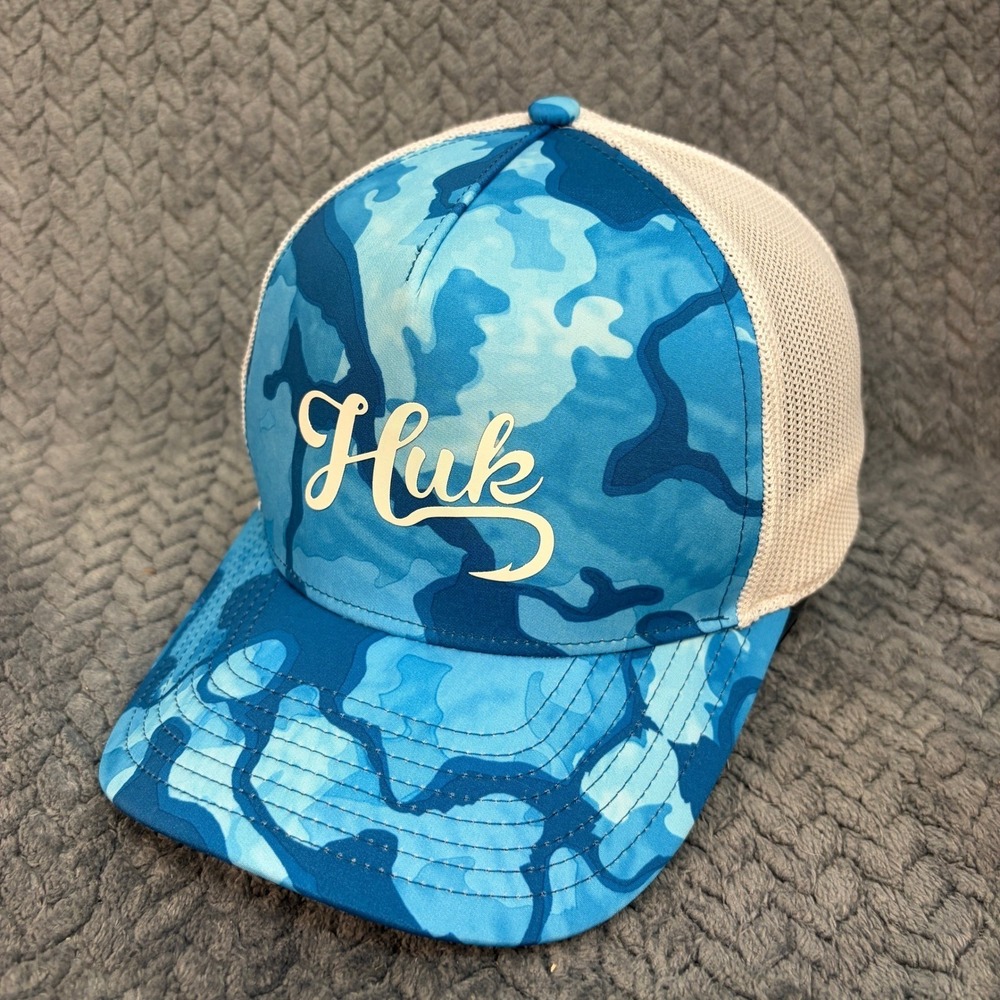 Huk Performance Trucker Hat Blue Camo White Mesh Snapback Fishing Cap